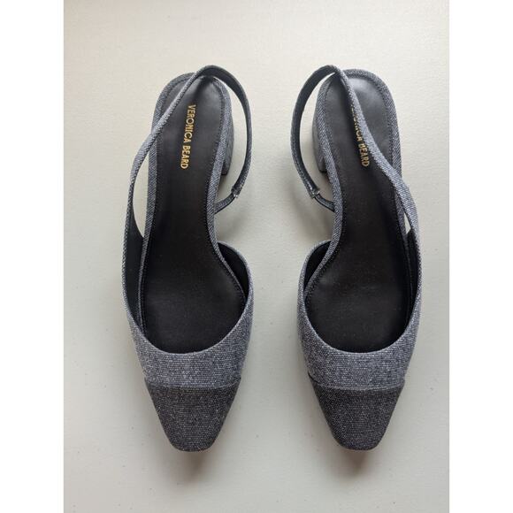 NIB Veronica Beard Cecile Denim Cap-Toe Slingback Sz US 9M Indigo/Black - Picture 4 of 13